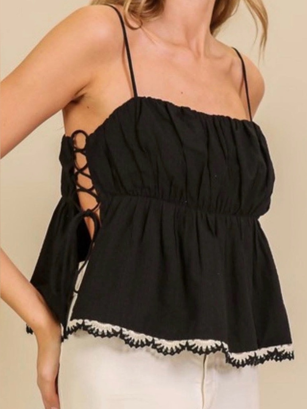 NWT Lumiere Lillian Lace Side Tie Romantic Summer Cotton/rayon tank size medium
